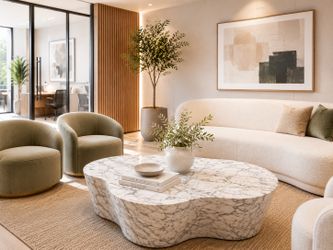 Modern Sculptural Coffee Table – Faux Marble Finish – Designer Inspired – Delivery Available