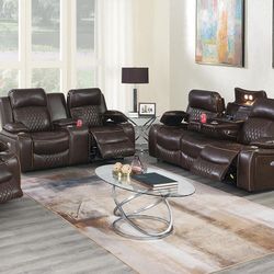 Brand New Power Reclining Gel Leatherette Sofa Loveseat 