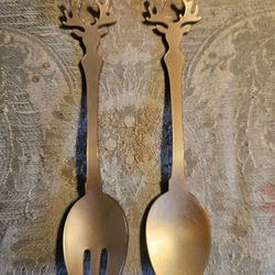 Set of 2 deer antler head plastic salad spoon set  11"