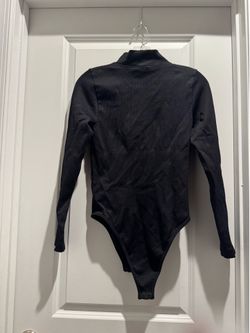 Black Long Sleeve Ribbed Bodysuit - Women size large