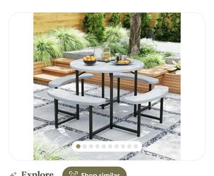 Round Outdoor Picnic Table Set with Benches