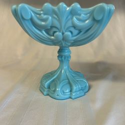 Portieux Vallerysthal Blue Milk Glass Compote