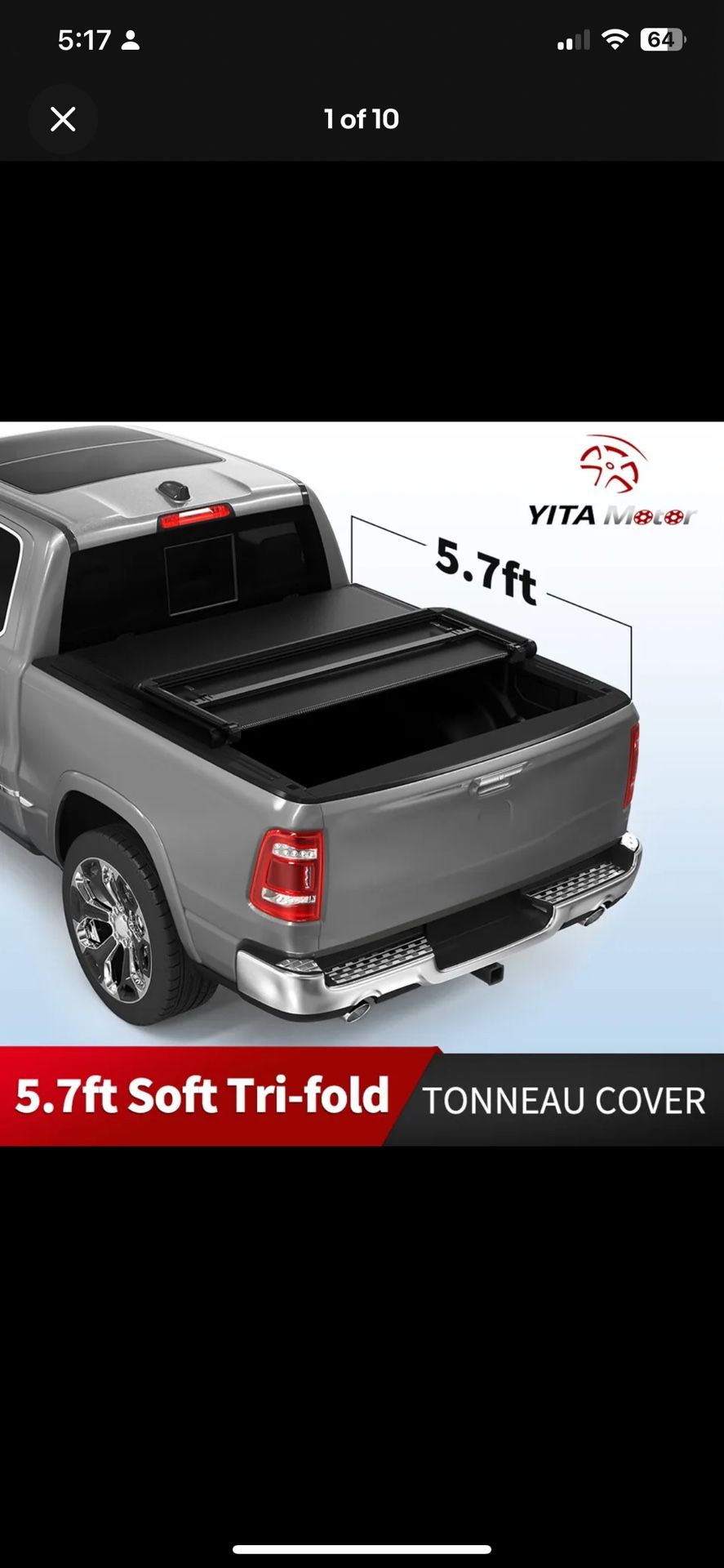 5.7ft 68" Bed Soft Tri-fold Tonneau Cover