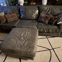 Leather Sofa With Ottoman-grey