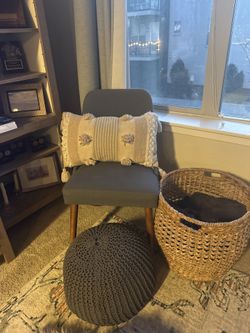 Woven Pouf In Dark Blue Gray