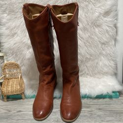 Frye & Co Whiskey Brown Tania Pull On Genuine Leather Tall Riding Boots SZ 8 M
