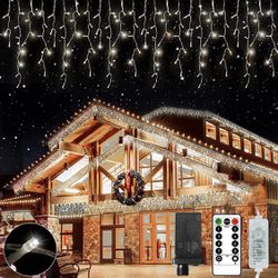 Christmas Lights Outdoor 18.57 FT 360 LED, 2022 Upgrade Christmas Lights 72 Drops with Remote, Clear Icicle Lights 8 Modes Plug in Decor for Roof Pati