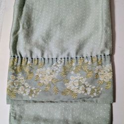 Pillow Case Croscill Home 100% Cotton Light Green Beige Flowers White Polka Dots