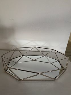 Silver Geometric Mirror Vanity Tray