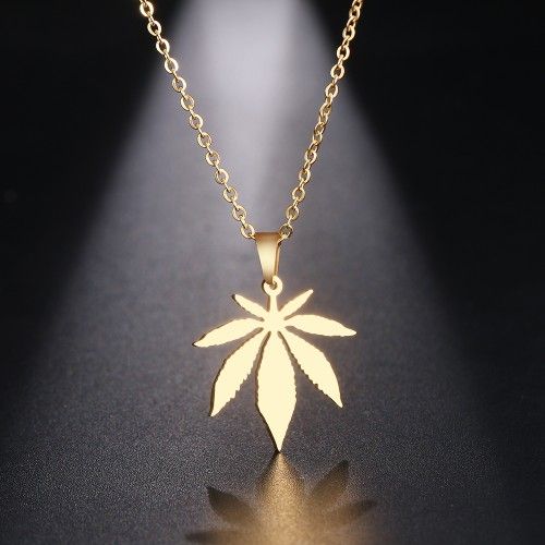 "Refine Maple Leaves Delicate Dainty 14K Gold Plated Necklace, VP1080
 
 