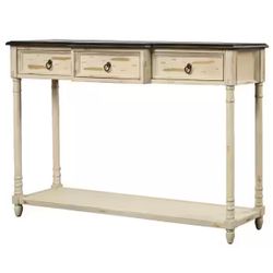 52 in. Beige Standard Rectangle Wood Console Table with 3-Drawers