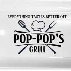 Pop Pop Grill Platter Gift BBQ Grilling Barbecue Serving Tray Plate