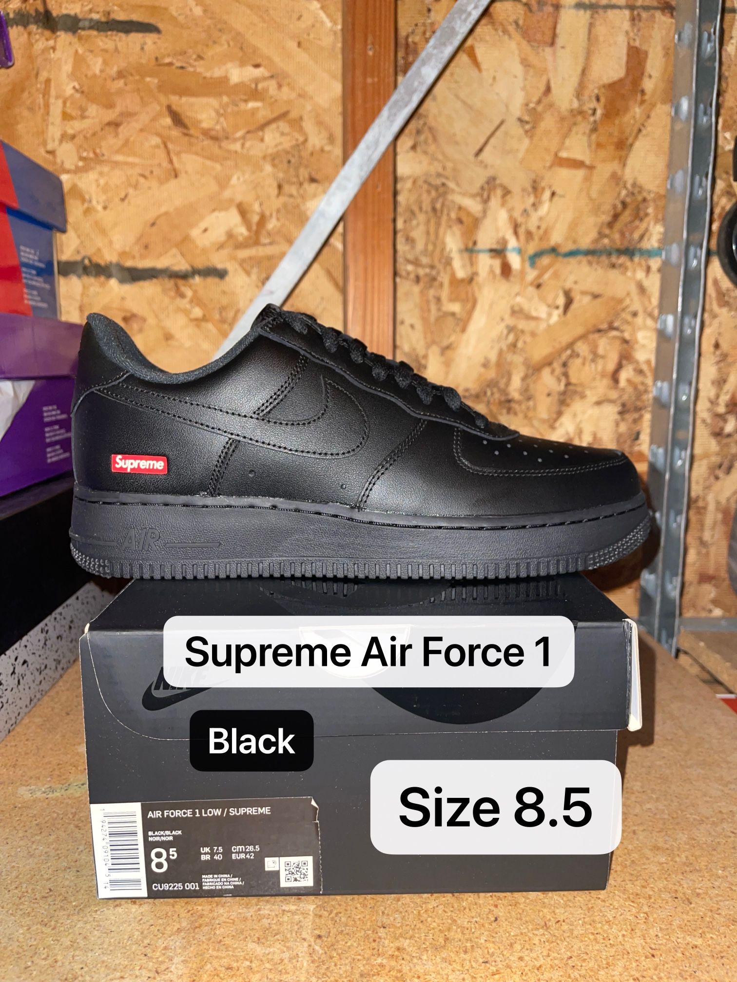 Air Force 1 Supreme Black Size 8.5