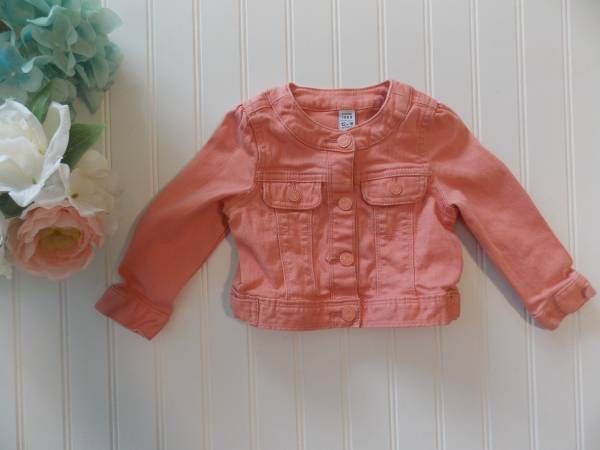 Baby Gap Girls 12-18 Months Peach/Coral Stretch Denim Jacket Boho