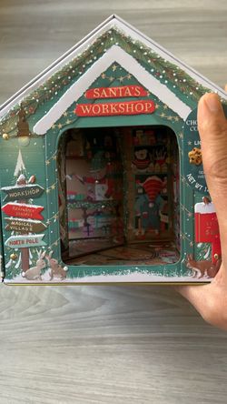 Santa's Workshop Christmas House Tin