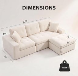 Cream Modular Sectional Sofa with Ottoman