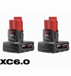 $75 Each Milwaukee M12 XC 6.0 Ah High Capacity Redlithium Battery 