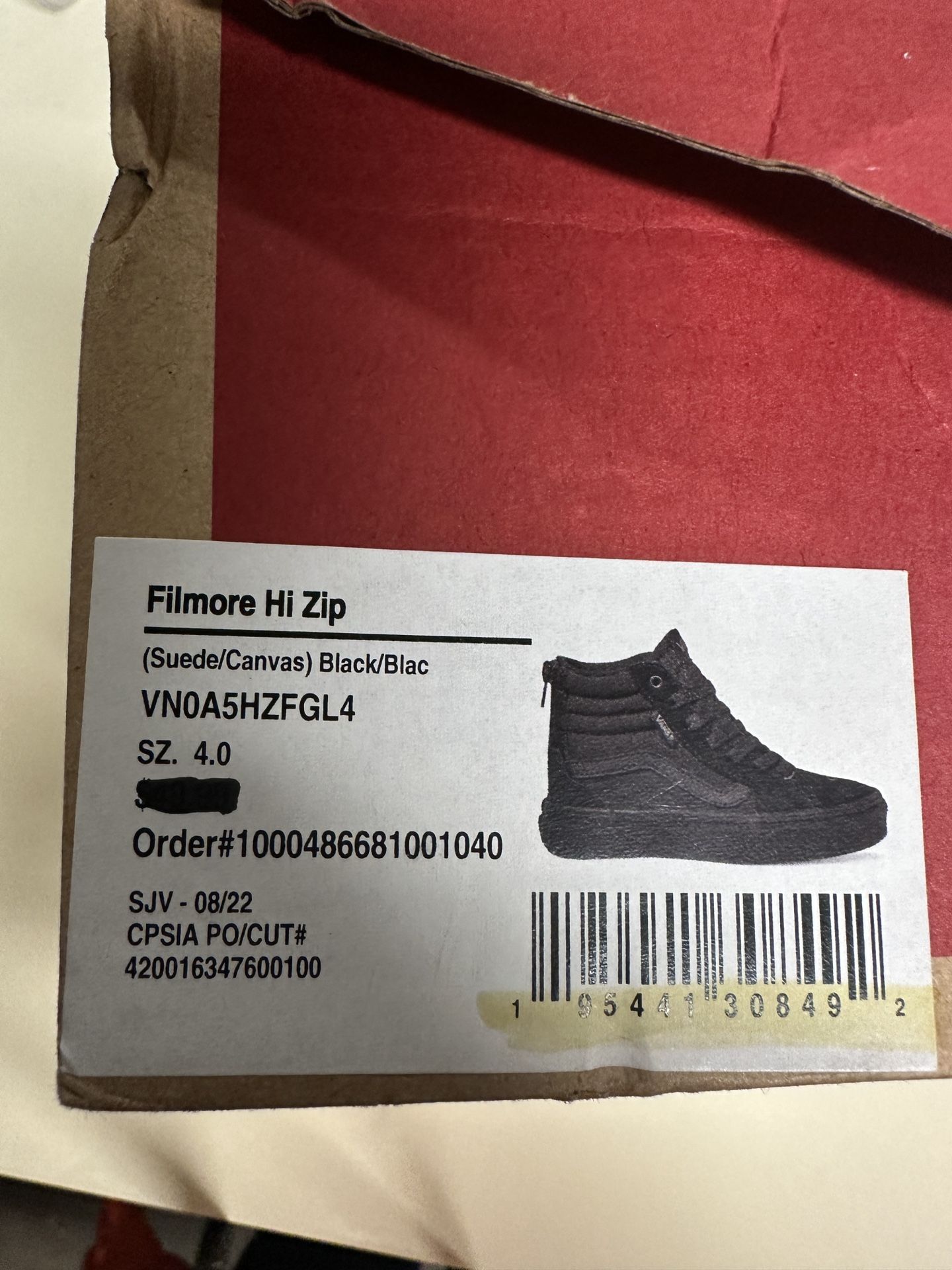 New In Box VANS Filmore Hi zip Size 4.0