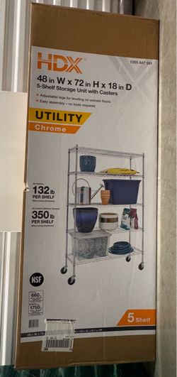 HDX chrome 5 shelf storage unit with wheels NEW IN BOX