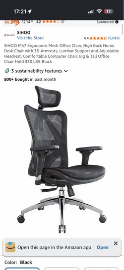SIHOO M57 Ergonomic Mesh Office Chair, High Back Home Desk Chair with 3D Armrests, Lumbar Support and Adjustable Headrest, Comfortable Computer Chair,