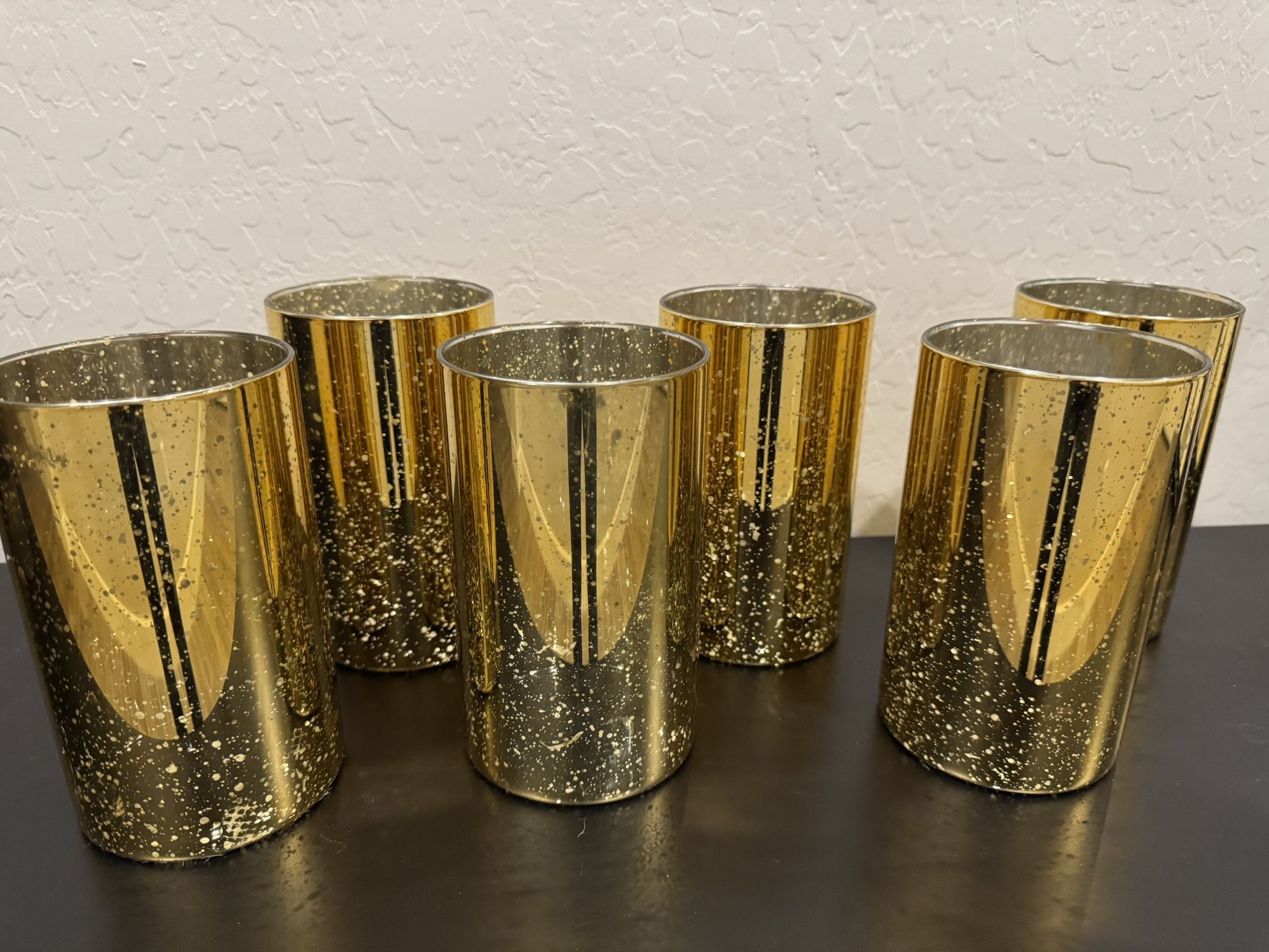 6PCs Gold Glass Vases/Decorative Hurricane Candle Holders