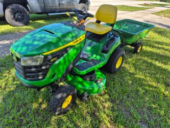 John Deere S120 22hp Riding Mower with pull behind trailer