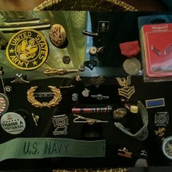 Various MILITARY pins, Medals, Patches, Coins