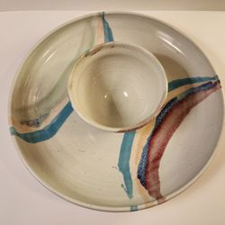12" Ceramic Chip & Dip Platter. Hand Painted