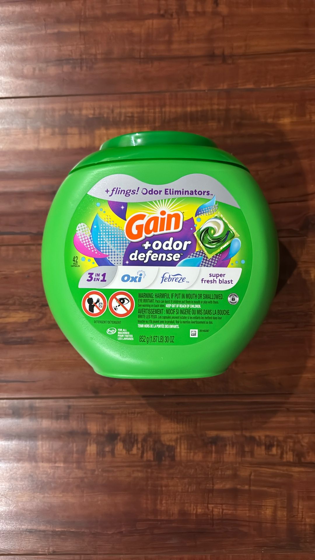 Gain + ODOR DEFENSE 3 In OXI, FEBREZE Laundry Pods: Super Fresh Blast Scent 42 Count
