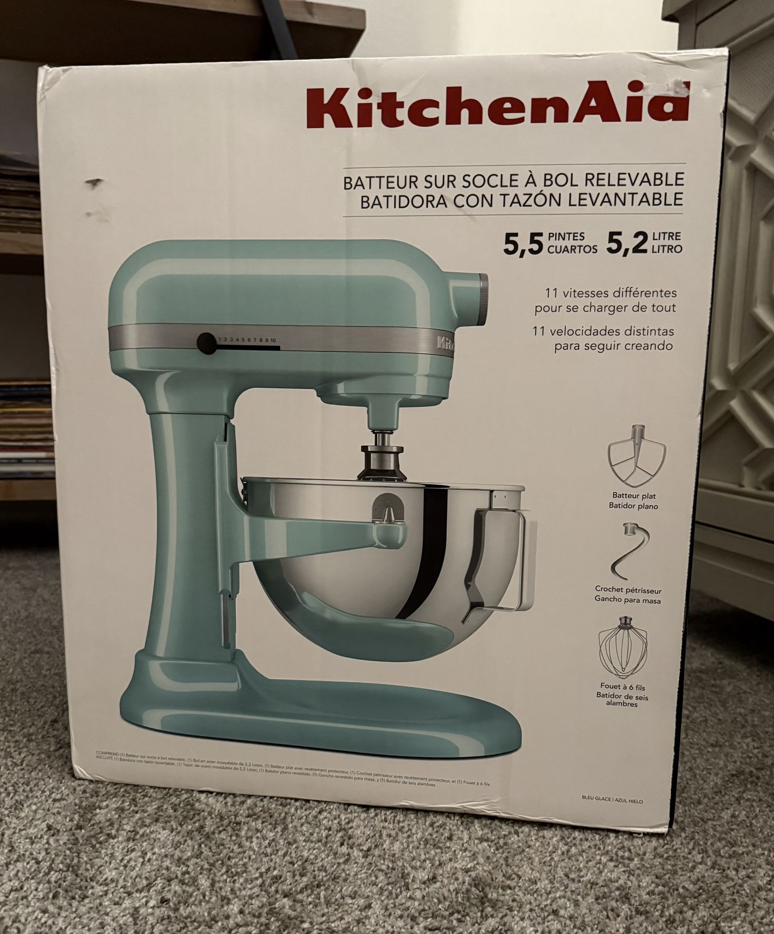 NEW KitchenAid KSM55SXTXIC 10 Speed 5.5qt Bowl-Lift Standalone Mixer - Ice Blue