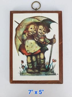 Hummel "Umbrella Boy and Girl" Wood Wall Plaque