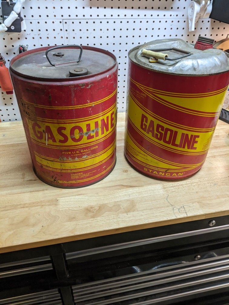 Two Vintage Metal Handy Can Gas Cans