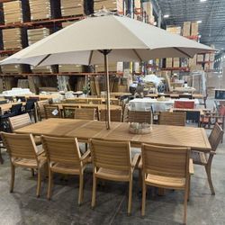 BRAND NEW 11FT Octagonal Teak Patio Umbrella – Beige Olefin Premium Fabric | Heavy Duty | Commercial Grade | Outdoor | Delivery Available