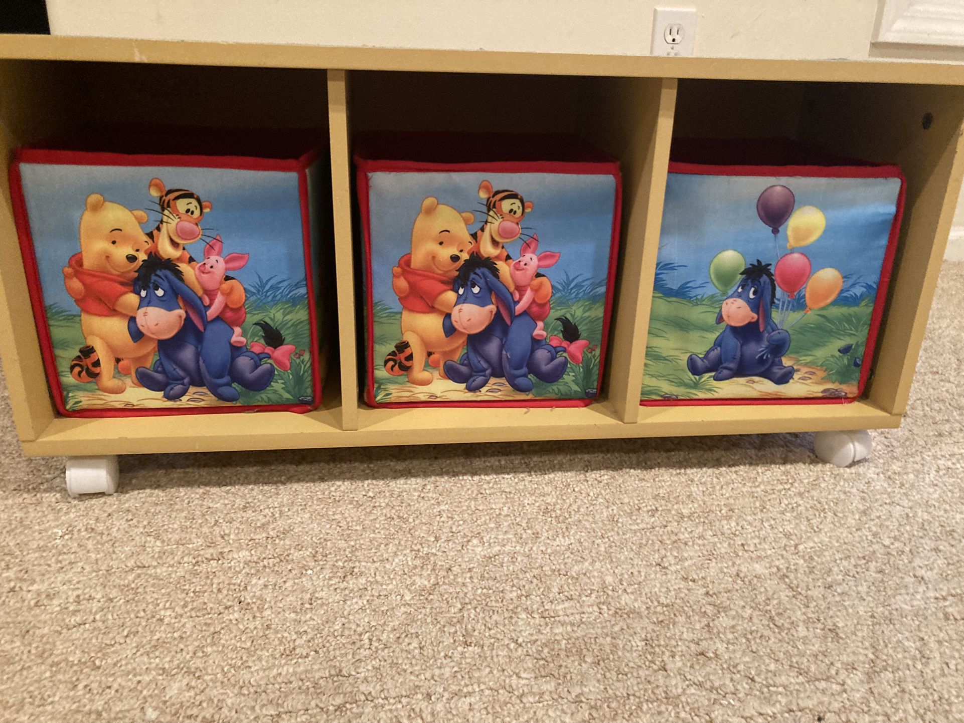Winnie The Pooh Wooden Storage Rolling Crate Box