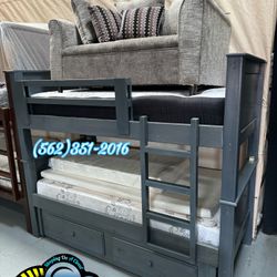 Triple Grey Bunk Bed With Mattresses Colchones