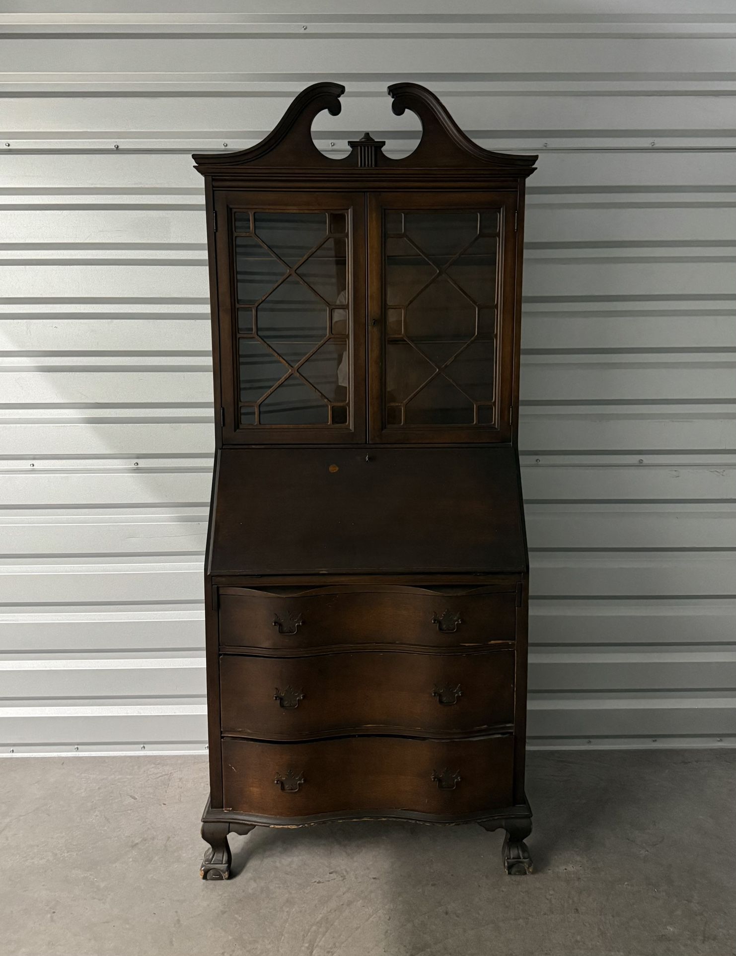 Vintage Antique Mahogany Secretary Desk With Hutch Chippendale Style