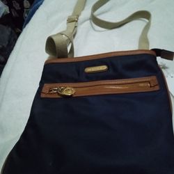 Michael Kors Nylon Crossbody Bag  Blue With Brown Trim