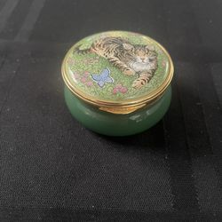 Staffordshire Enamels Cat Trinket Pill Box. Made In England