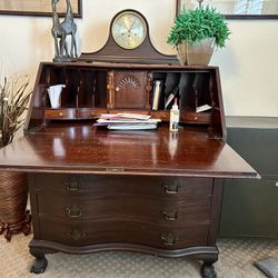 Antique Writing Desk And Antique Clock