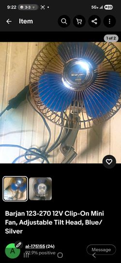 Barjan 12V Clip-On Mini Fan Blue/Silver