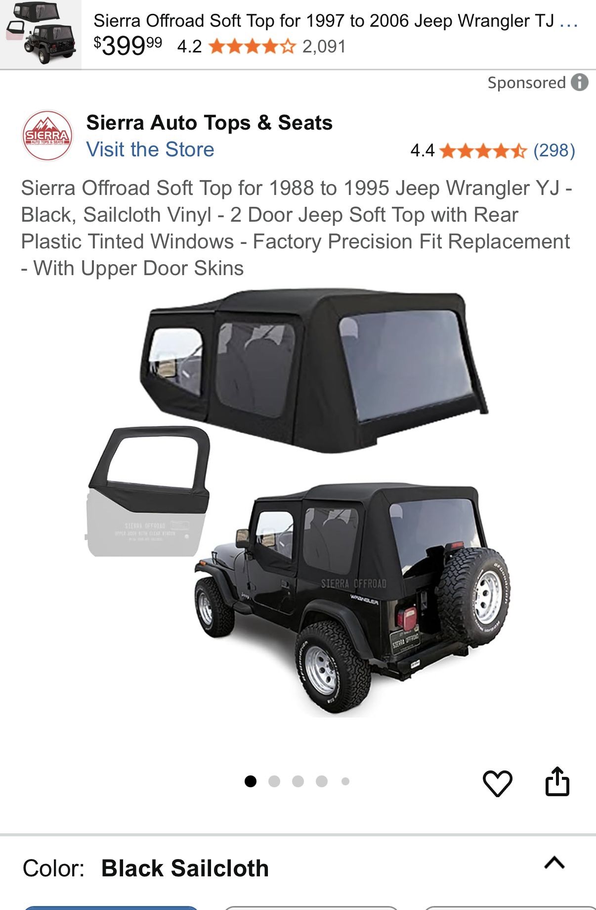 88-95 Jeep Wrangler YJ Soft Top