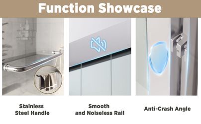44-48 x 72 Tempered Glass with Explosion Proof Film, Aluminum Frame Double Sliding Shower Door, 1/4 (6 mm), Stainless Steel handle,Brushed Nickel