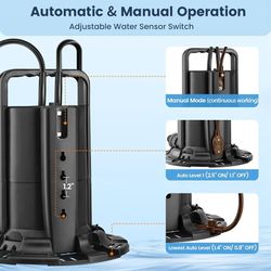 SURAIELEC 3/4 HP Automatic Swimming Pool Cover Pump, Submersible Water Pump with Check Valve Adapter & 25 FT Power Cord, 2245 GPH Water Removal for Po