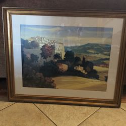 Water Colored Solid wood framed matted picture. Some Staining On Bottom Right Of Mat