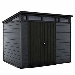 Large Outdoor Storage Shed, Keter Cortina 9x7 Foot with Floor and  Modern Design for Patio Furniture, Lawn Mower, Tools, and Bike Storage, Black