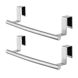 2-Piece Over The Door Towel Rack Over Cabinet Towel Holder for Kitchen and Bathroom in Brushed Finish