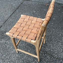 4 Woven Leather Strap Counter Stools - Beige