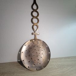 Large Hanging Brass & Cooper Strainer Spoon,Vintage Ladle  Utensil Country Kitchen Wall Decor