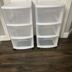 Set Of 2: 3 Drawer Plastic Carts 
