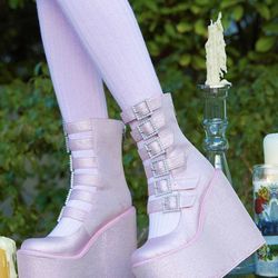 Women’s Boots Sugar Thrillz Divine Last Act Rhinestone Buckle Traitor Boots Pink Size (6)M